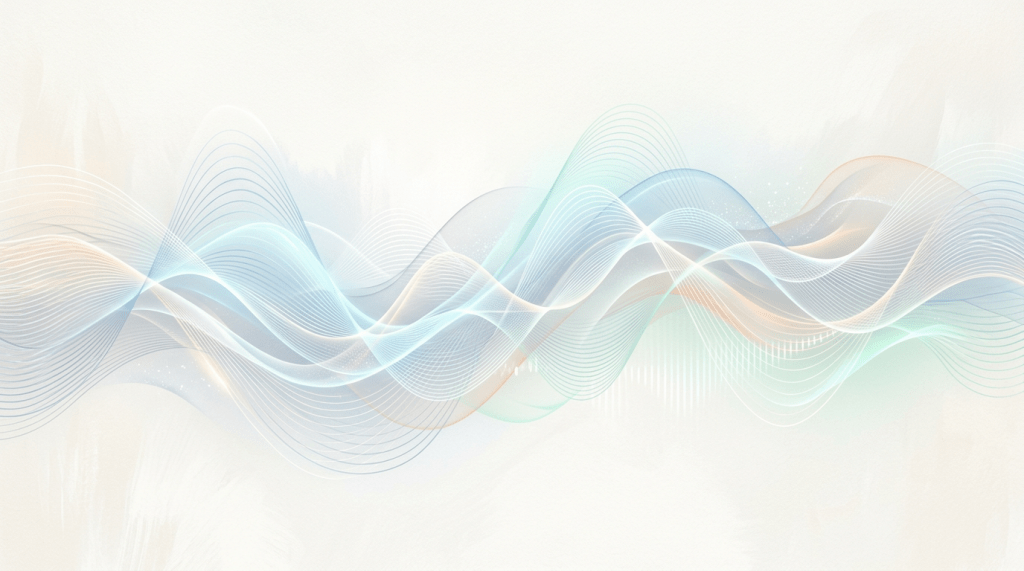 Abstract smooth waves in blue, green, and orange hues flowing horizontally
